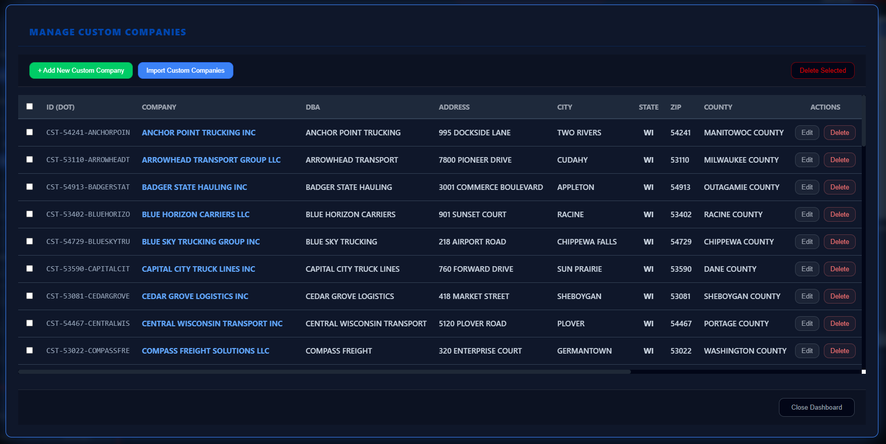 Manage Custom Companies