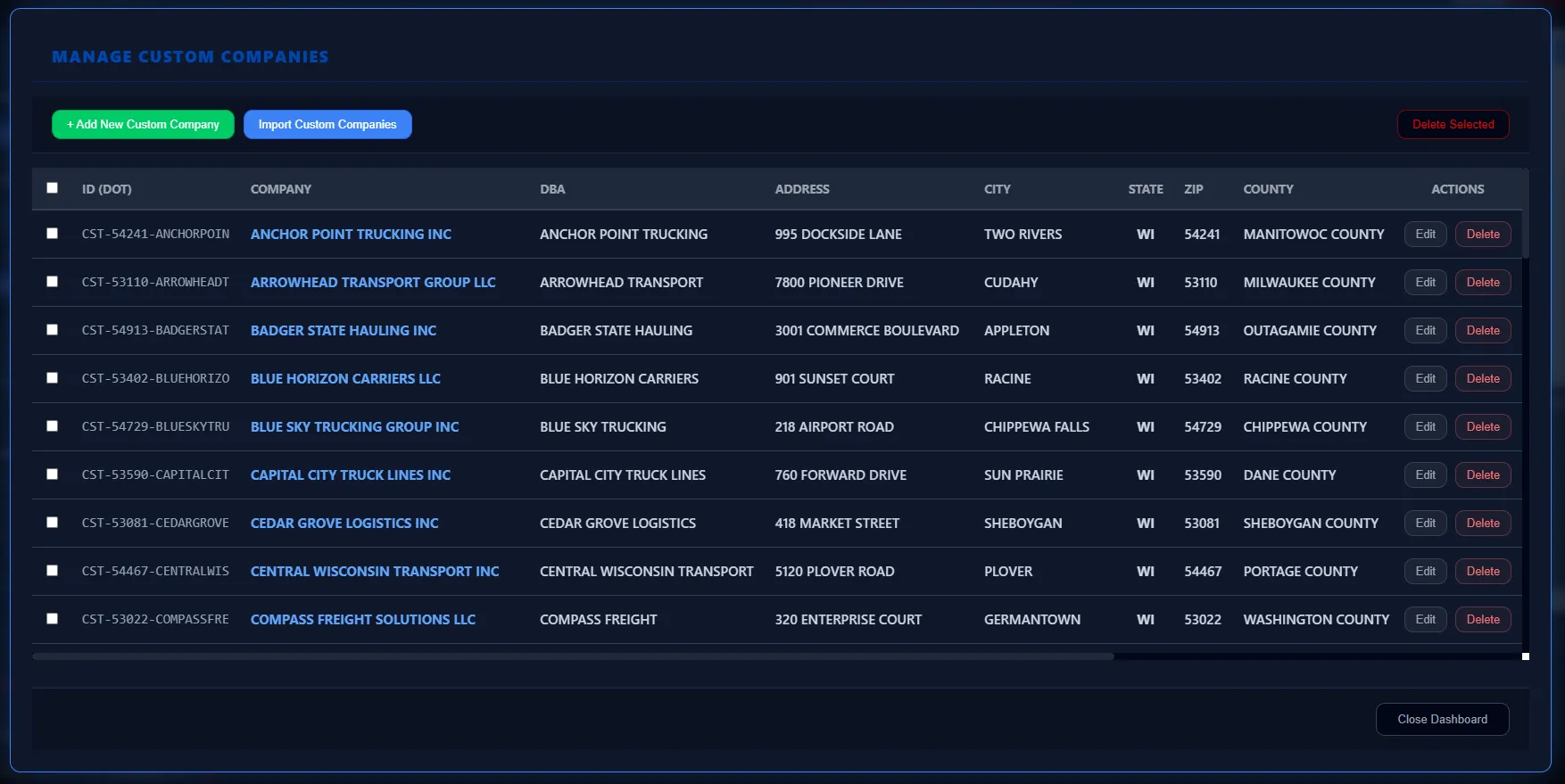 Manage Custom Companies