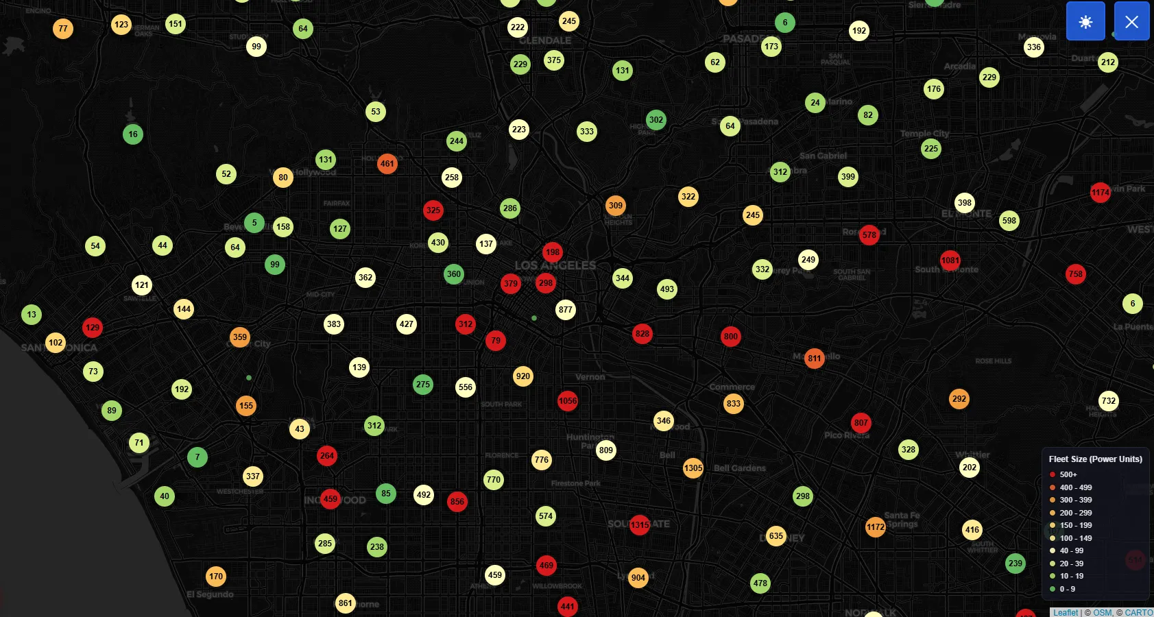Los Angeles DOT fleet map preview in TruckerIntelligence